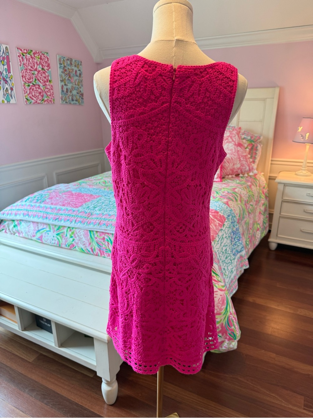 Lilly Pulitzer Hot Pink Crochet Flattering V-Neck Dress - Picture 6 of 7